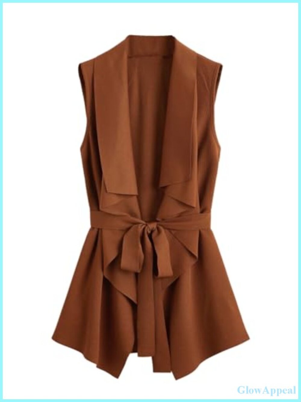 Sleeveless Open Front Knit Cardigan Vest with Belt Asymmetrical Hem